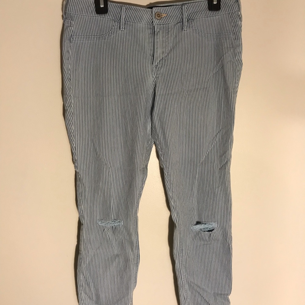 Blue and white striped jeans